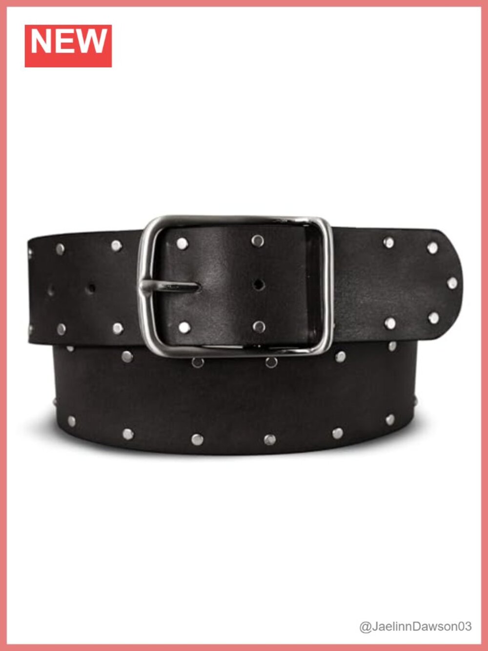 Wide Leather Studded Belt with Nickel Brush Buckle